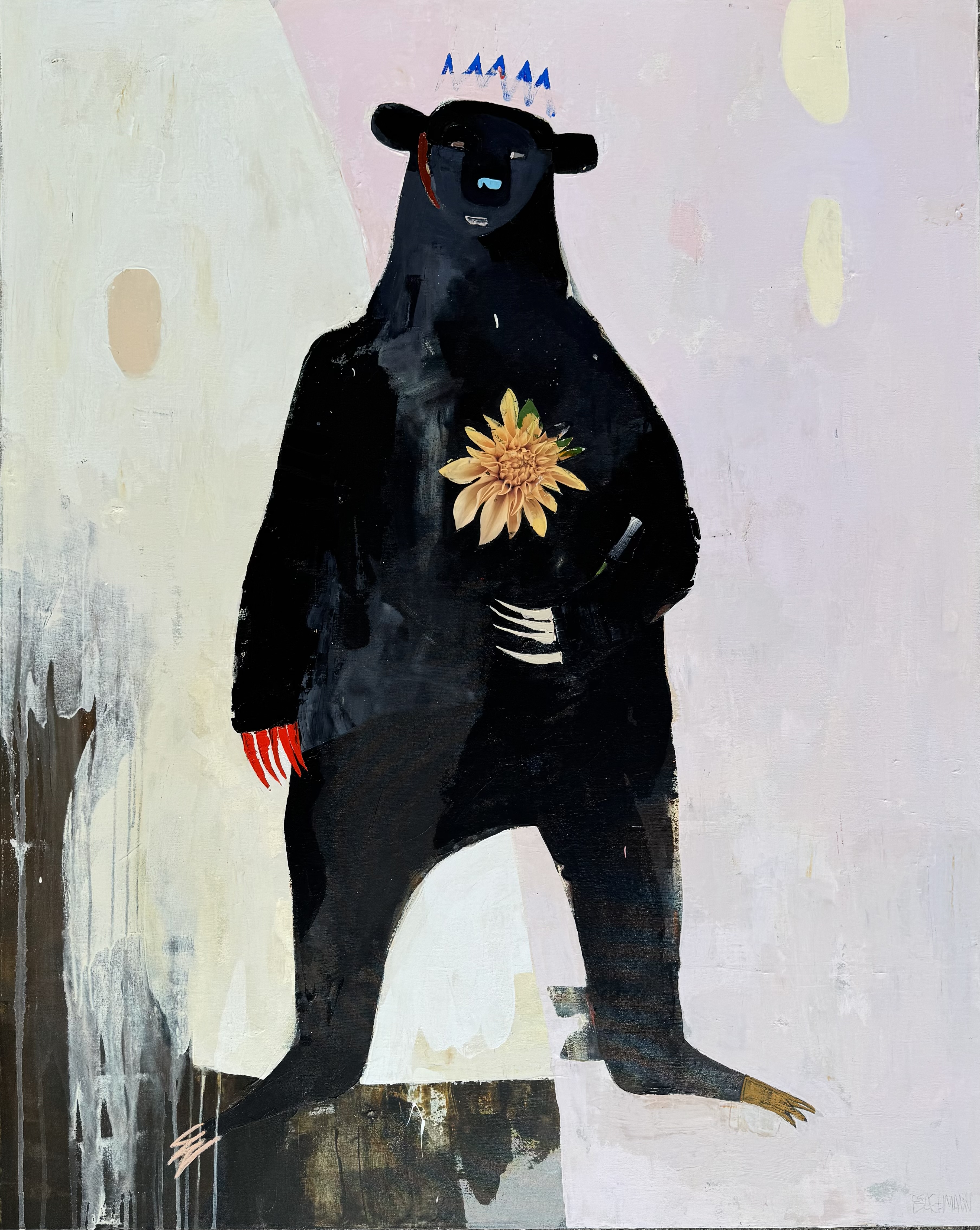 Image of Contemporary art piece titled Black Bear and Flower by Constance Bachmann  